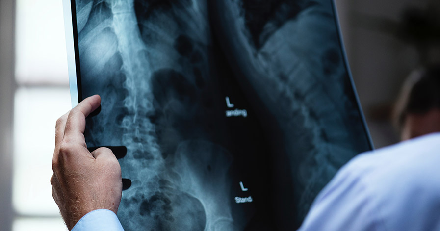 A radiologist is examining a medical image